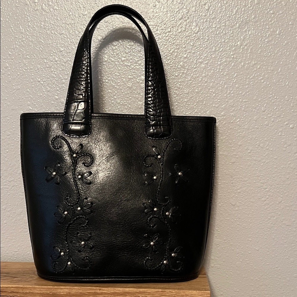Brighton Elegant Black Embroidered Tote Bag 10x9 with Brighton wallet